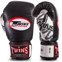Боксерские перчатки Twins classic кожа черно белые