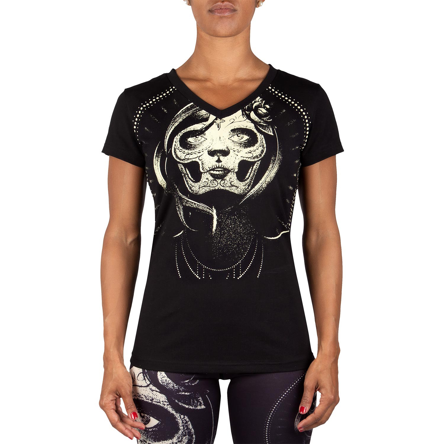 

Спортивная женская футболка venum santa muerte black/yellow
